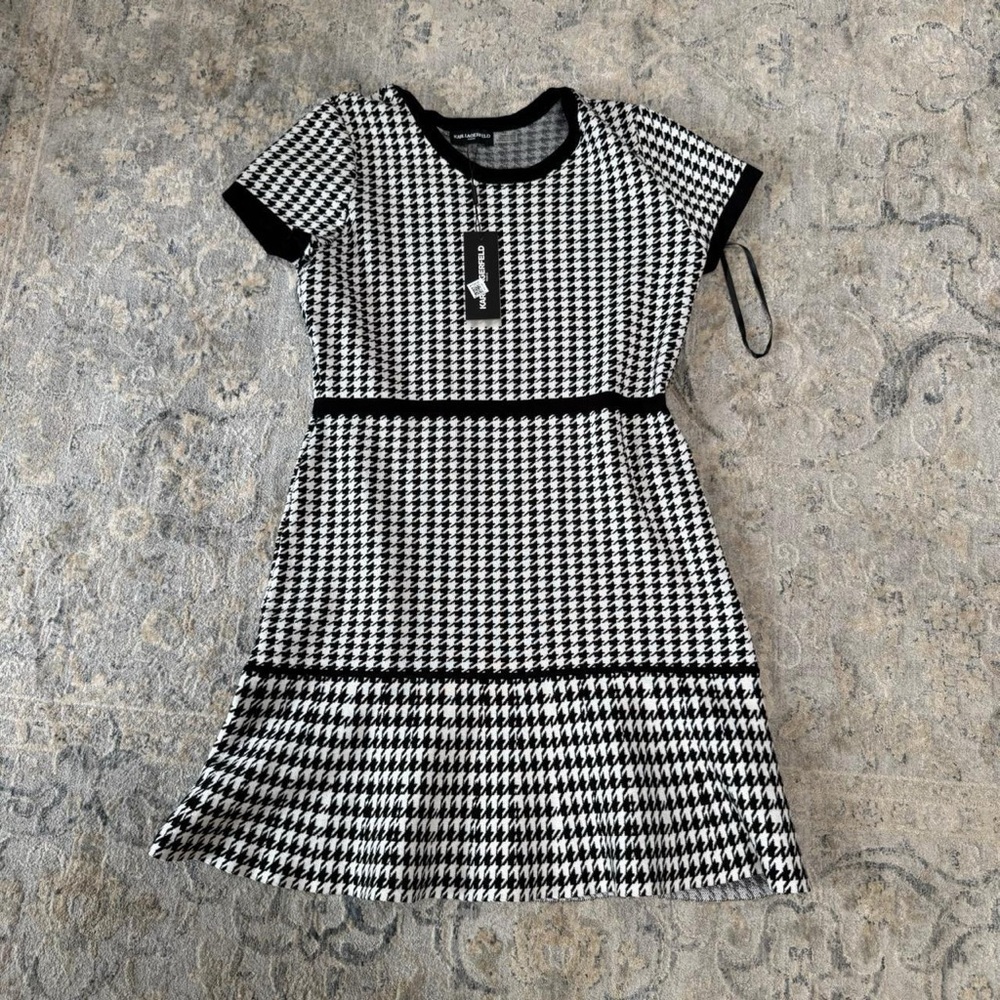 Karl Lagerfeld Black & White Houndstooth Short Sleeve Dress